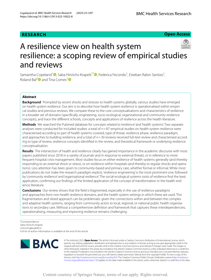 health system resilience a literature review of empirical research