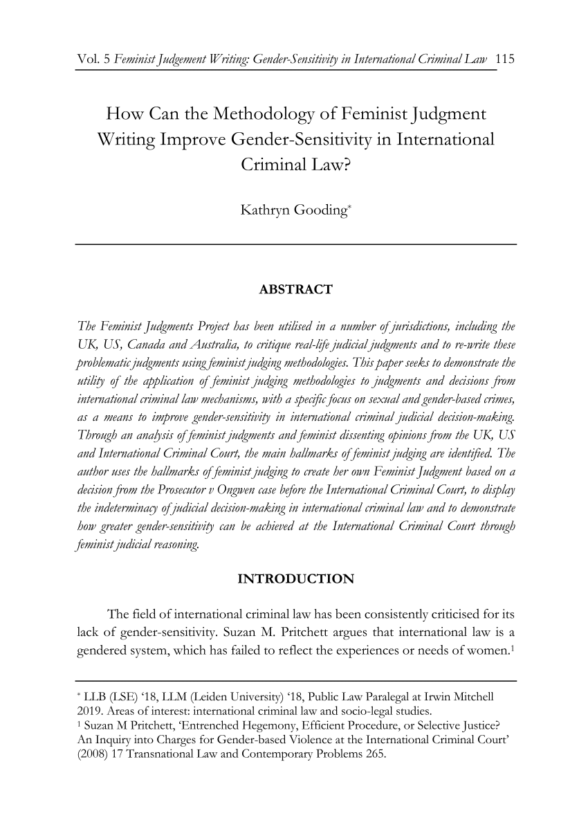 Pdf How Can The Methodology Of Feminist Judgment Writing Improve Gender Sensitivity In 3903