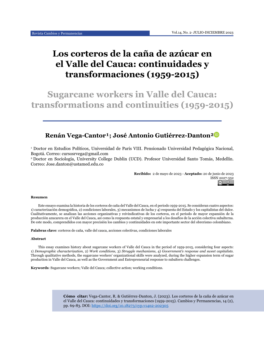 PDF) Siempre de Pie, Nunca Rendidos. Los Corteros de Caña de Azúcar en el  Valle del Cauca, Presencia y Luchas (1860-2015).