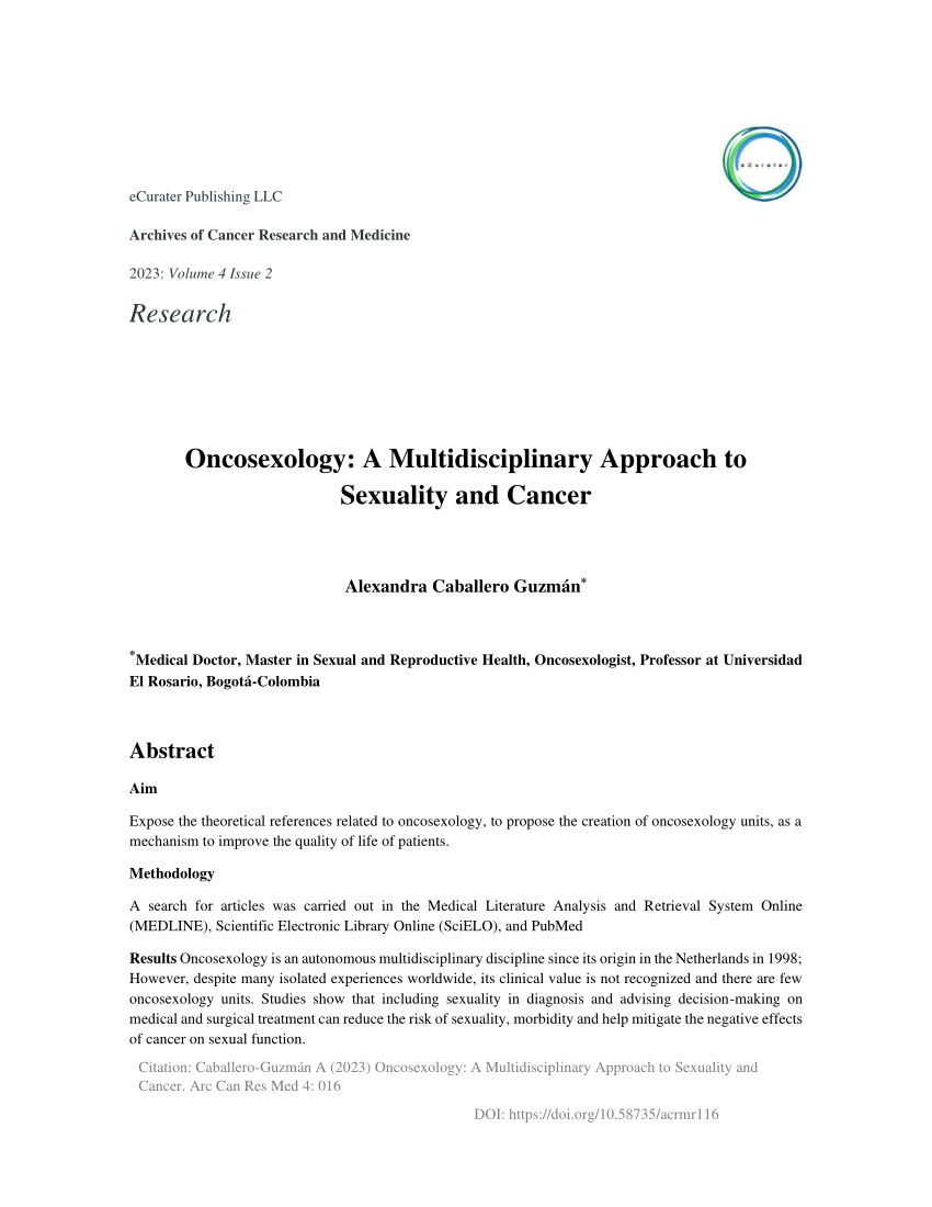 PDF Oncosexology A Multidisciplinary Approach to Sexuality and