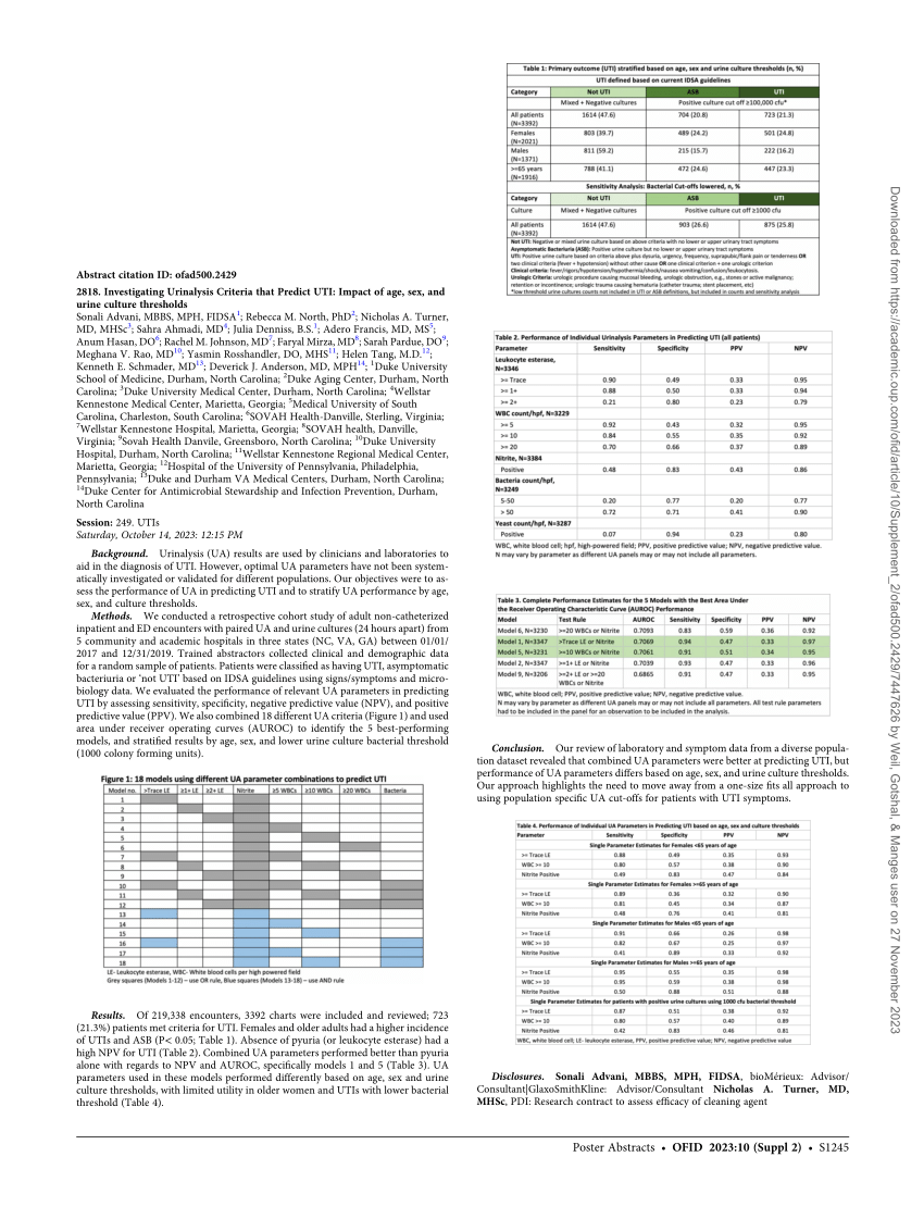 Pdf 2818 Investigating Urinalysis Criteria That Predict Uti Impact Of Age Sex And Urine 8095