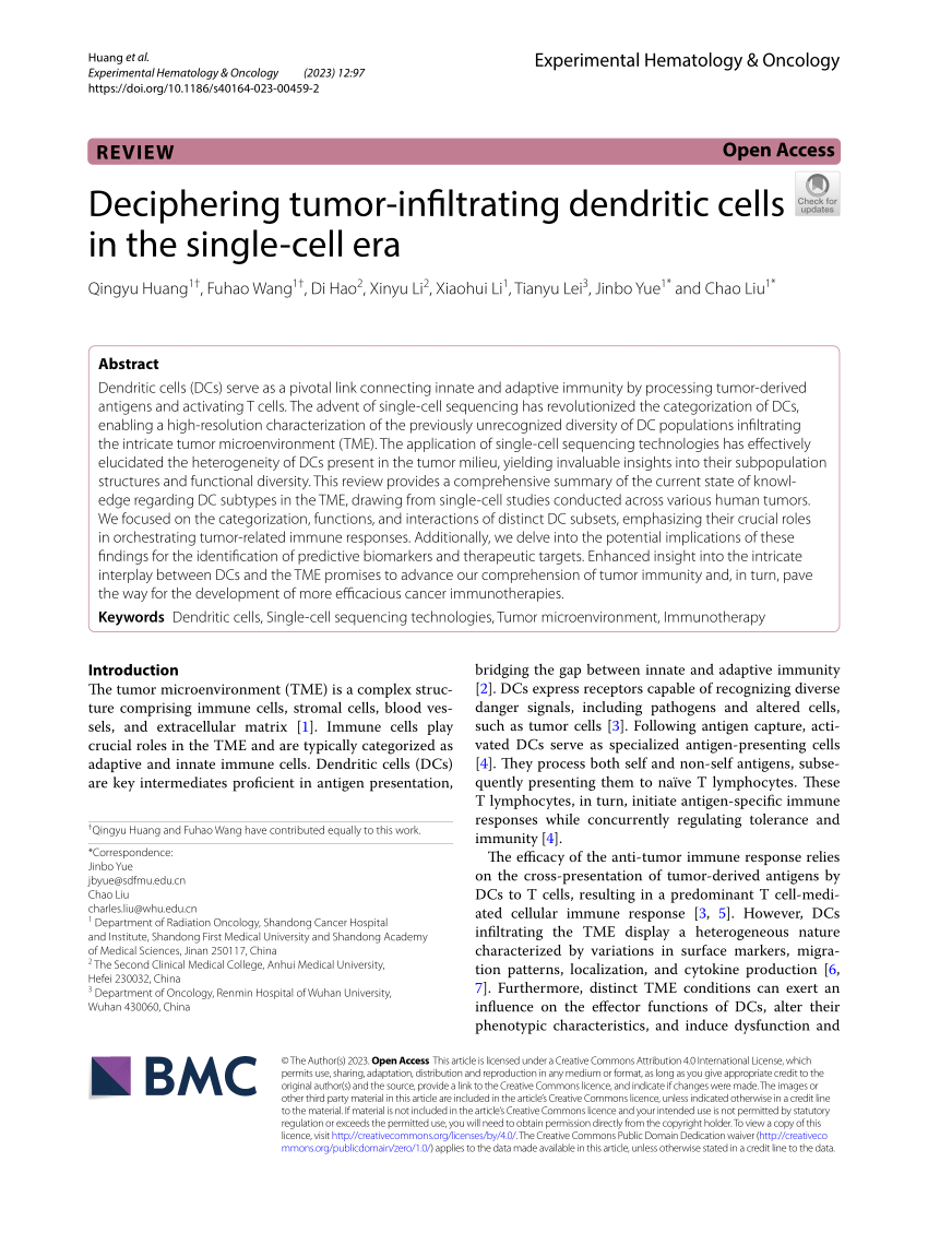 PDF Deciphering Tumor Infiltrating Dendritic Cells In The Single Cell Era