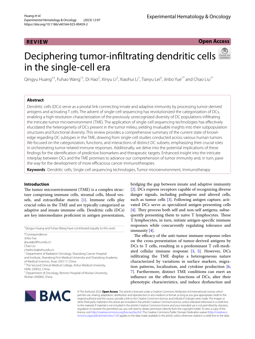 Pdf Deciphering Tumor Infiltrating Dendritic Cells In The Single Cell Era