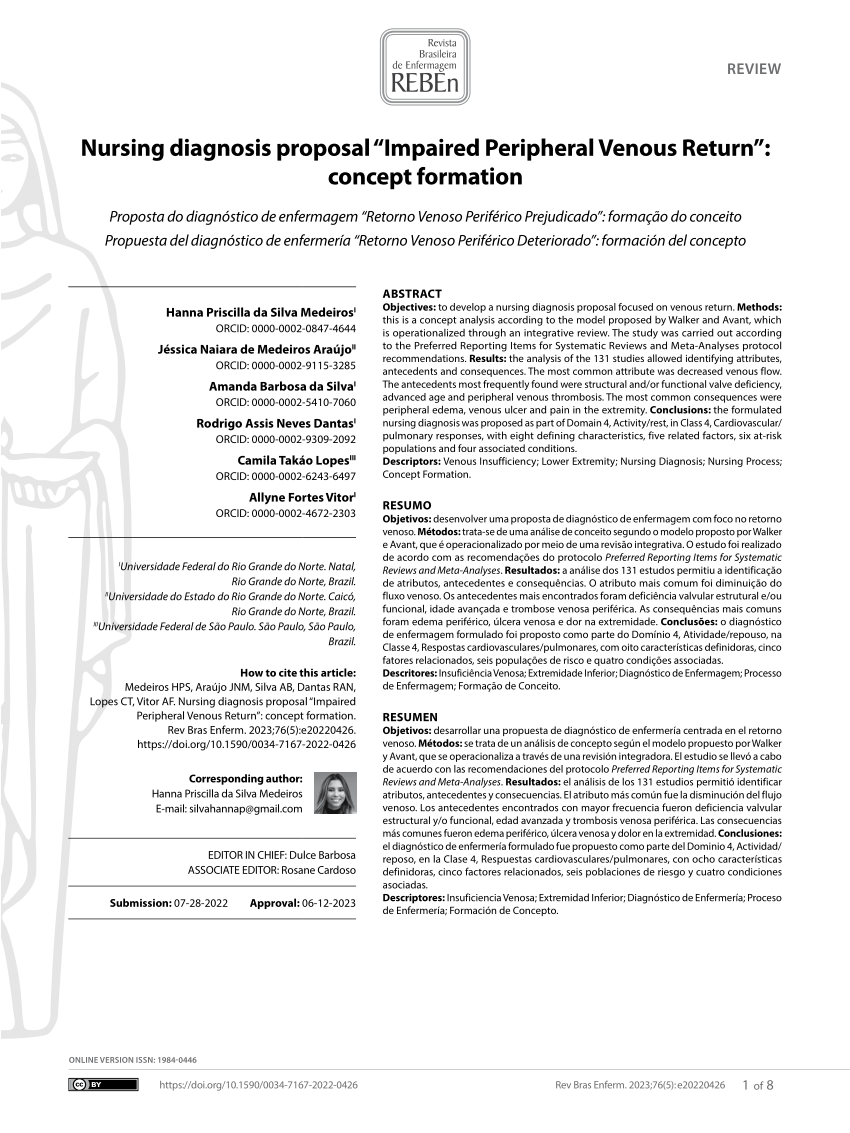 PDF) Nursing diagnosis proposal “Impaired Peripheral Venous Return