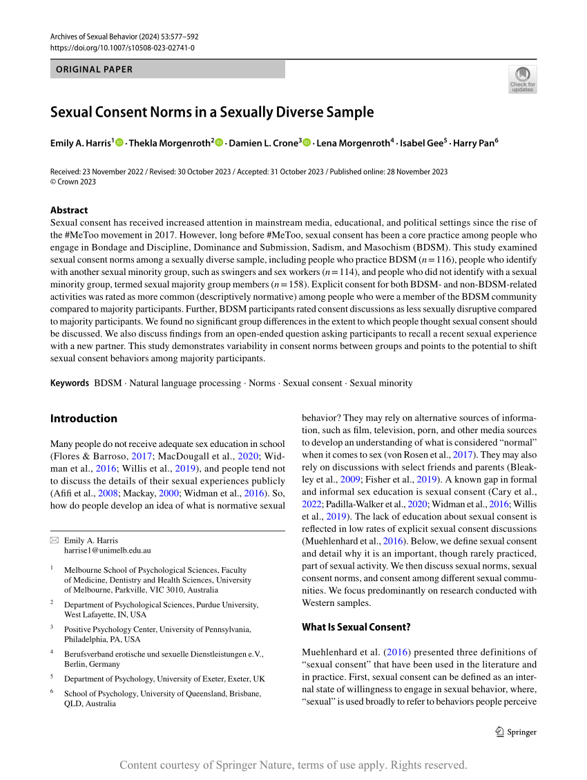 PDF) Sexual Consent Norms in a Sexually Diverse Sample