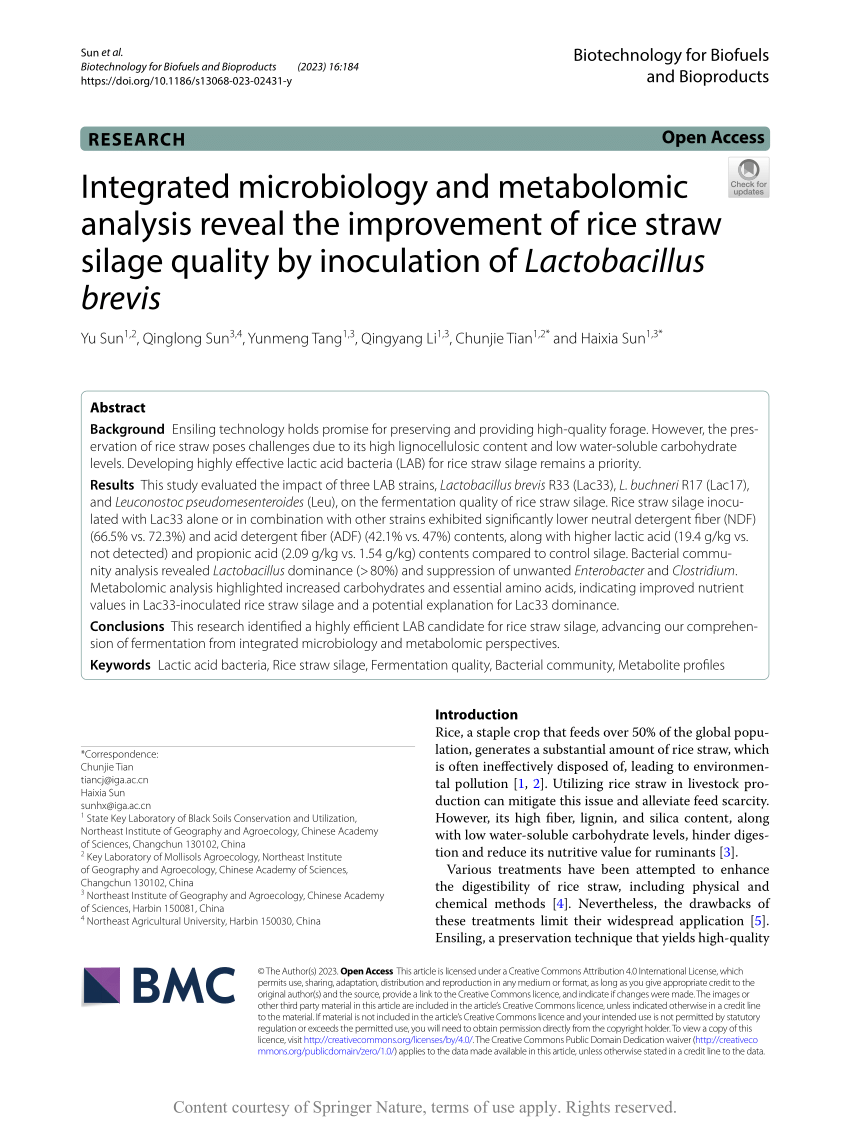 PDF) Integrated microbiology and metabolomic analysis reveal the 