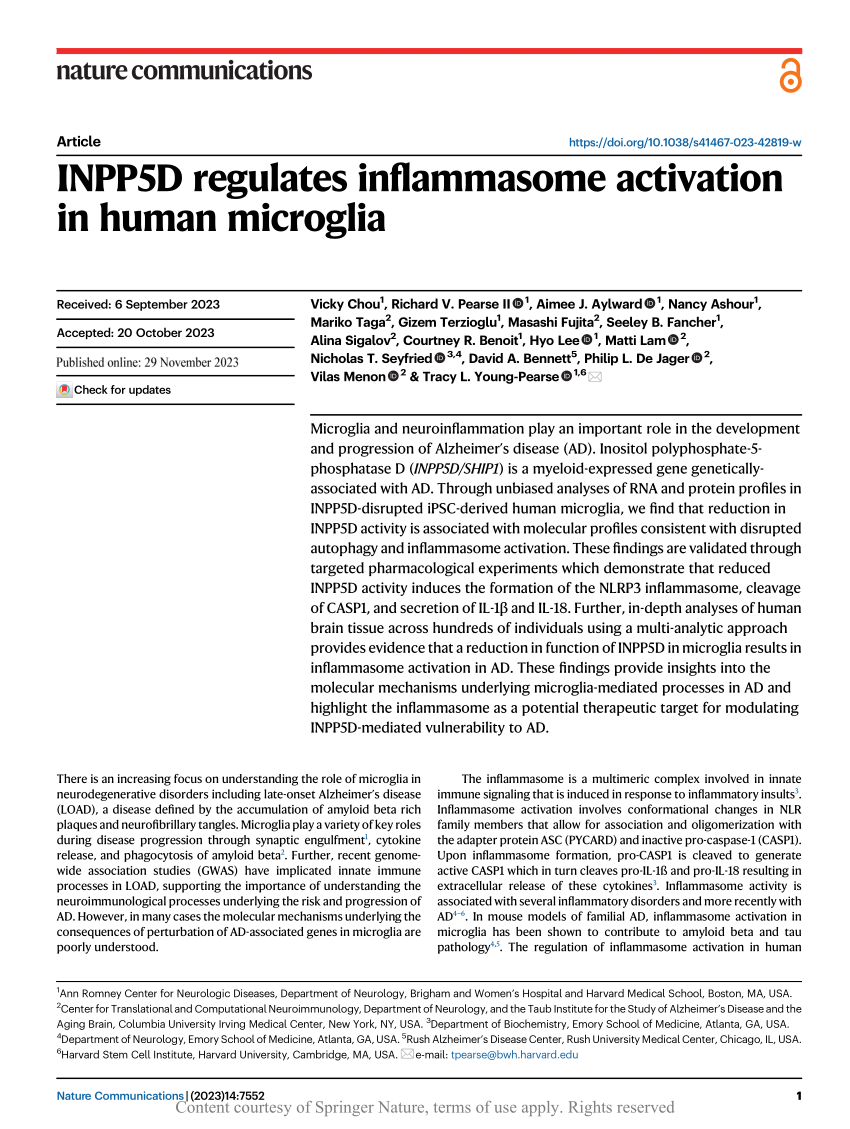 PDF) INPP5D regulates inflammasome activation in human microglia