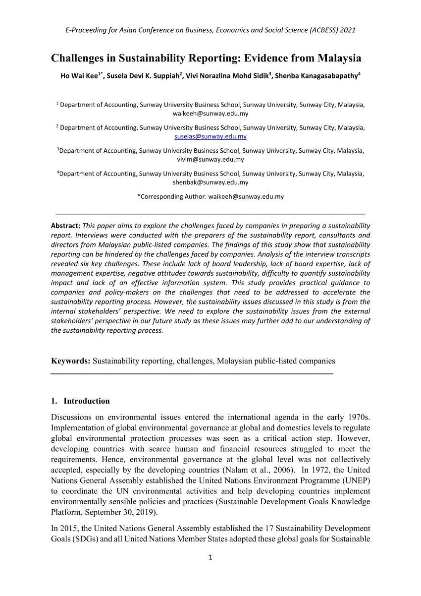 PDF Challenges in Sustainability Reporting Evidence from Malaysia