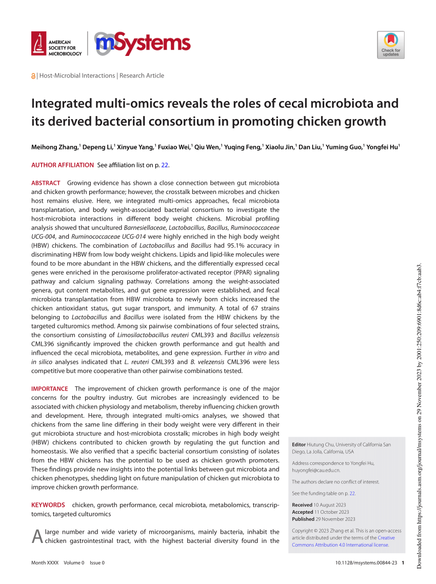 (PDF) Integrated multi-omics reveals the roles of cecal microbiota and ...