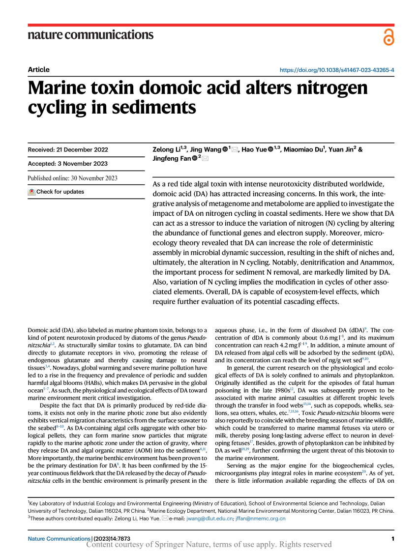 (PDF) Marine toxin domoic acid alters nitrogen cycling in sediments