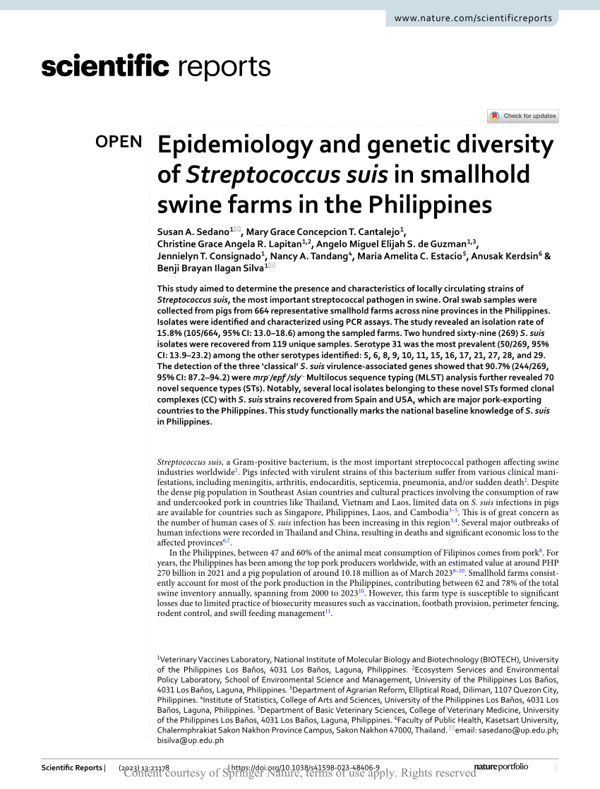 PDF Epidemiology and genetic diversity of Streptococcus suis in