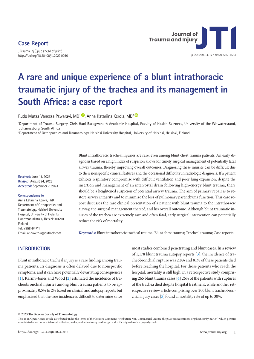 (PDF) A rare and unique experience of a blunt intrathoracic traumatic ...