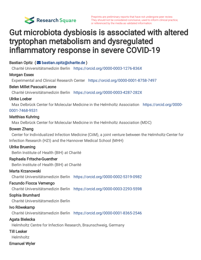 PDF Gut microbiota dysbiosis is associated with altered  