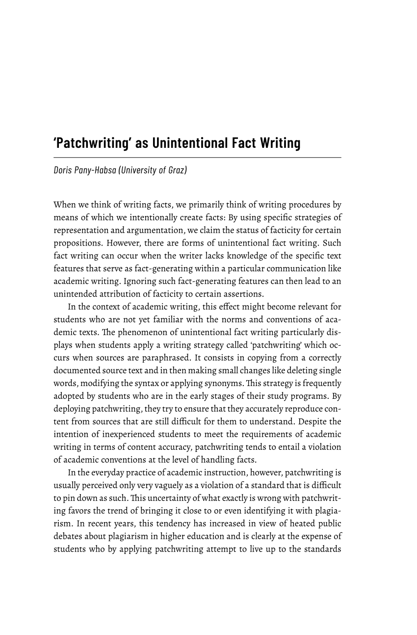 (PDF) ‘Patchwriting’ as Unintentional Fact Writing