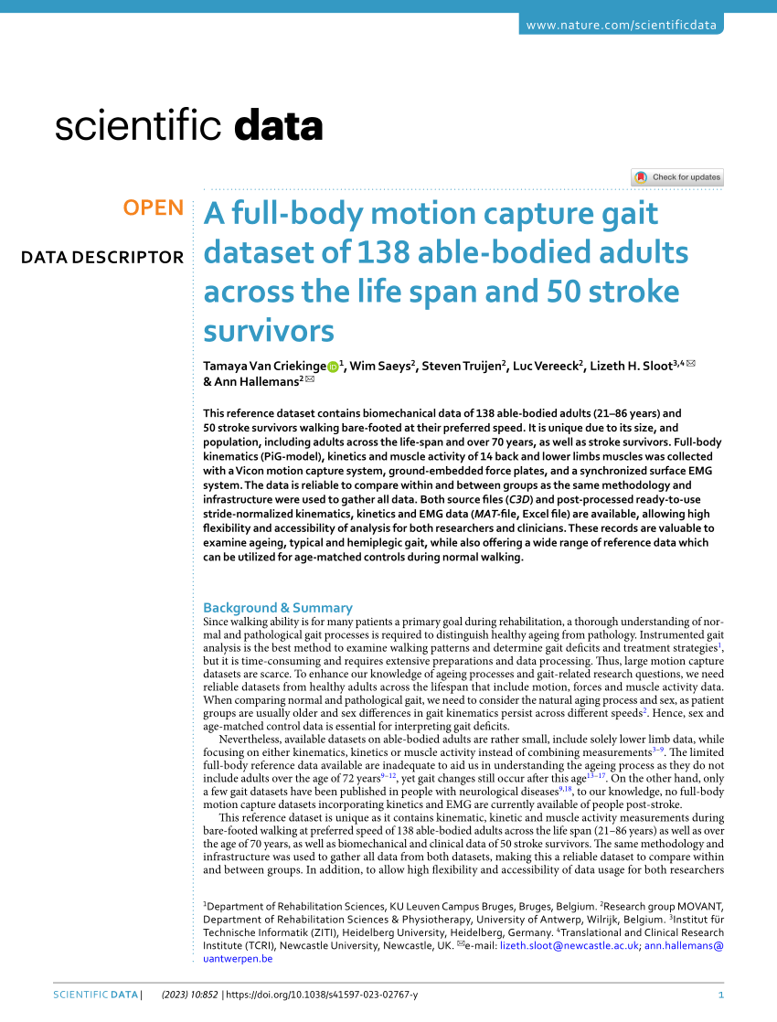 PDF) A full-body motion capture gait dataset of 138 able-bodied