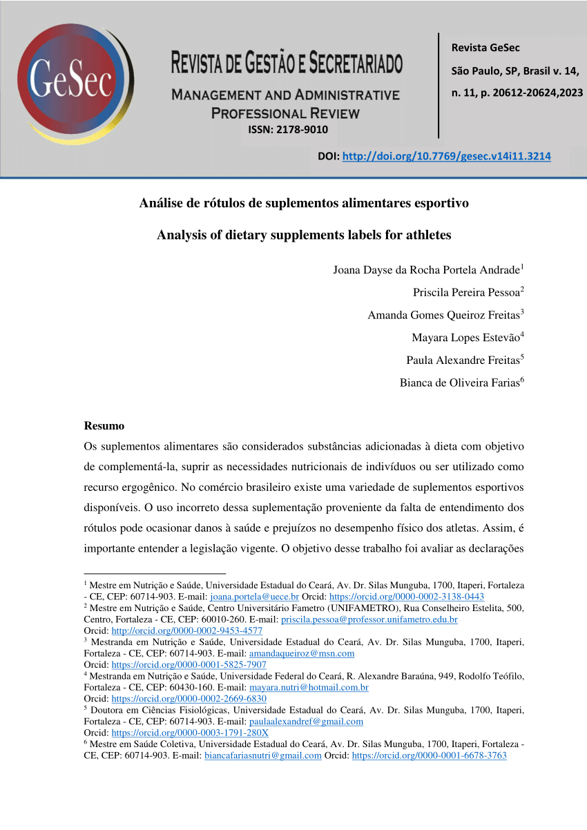 PDF) AVALIAÇÃO DA ROTULAGEM DE SUPLEMENTOS ENERGÉTICOS EM BRASÍLIA