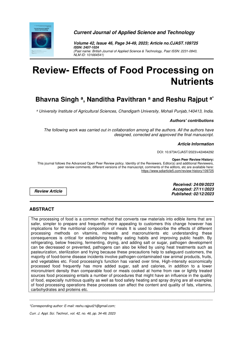 food processing research papers pdf