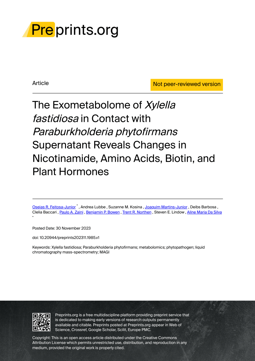 PDF) The Exometabolome of Xylella fastidiosa in Contact with 