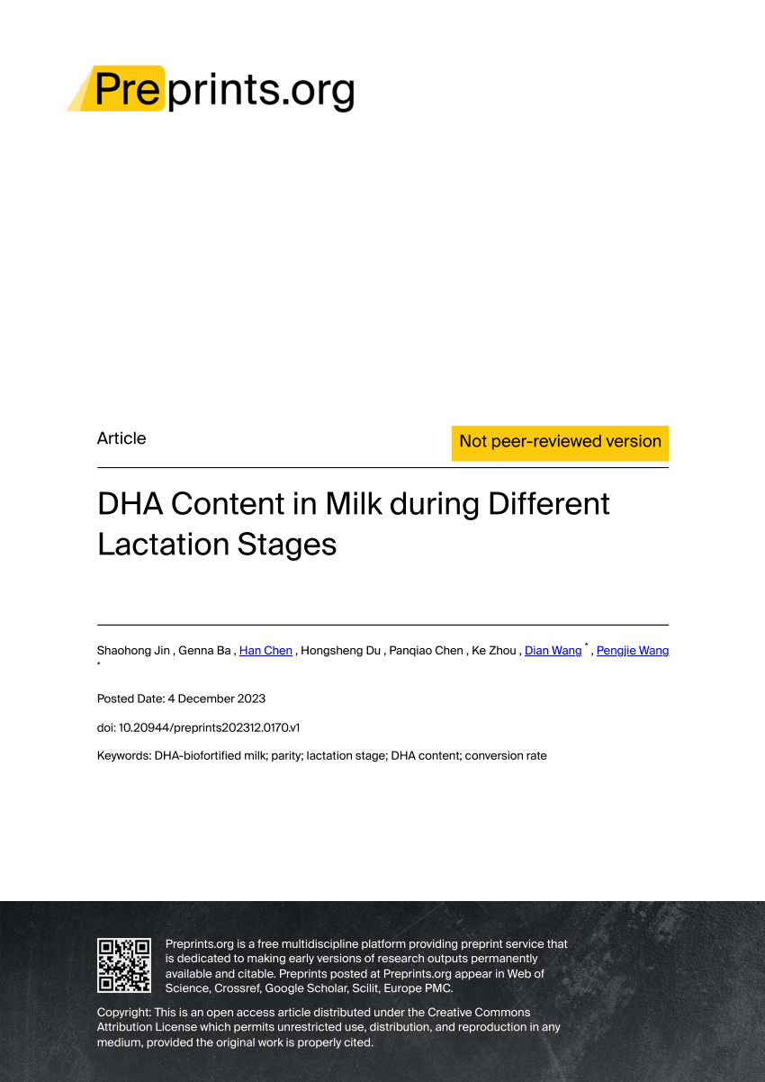 Pdf Dha Content In Milk During Different Lactation Stages