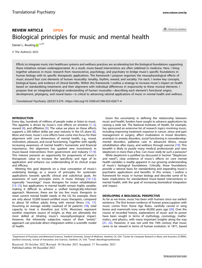 PDF) Biological principles for music and mental health