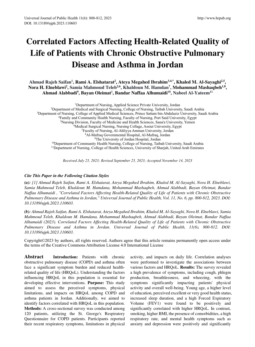 PDF Correlated Factors Affecting Health Related Quality Of Life Of Patients With Chronic