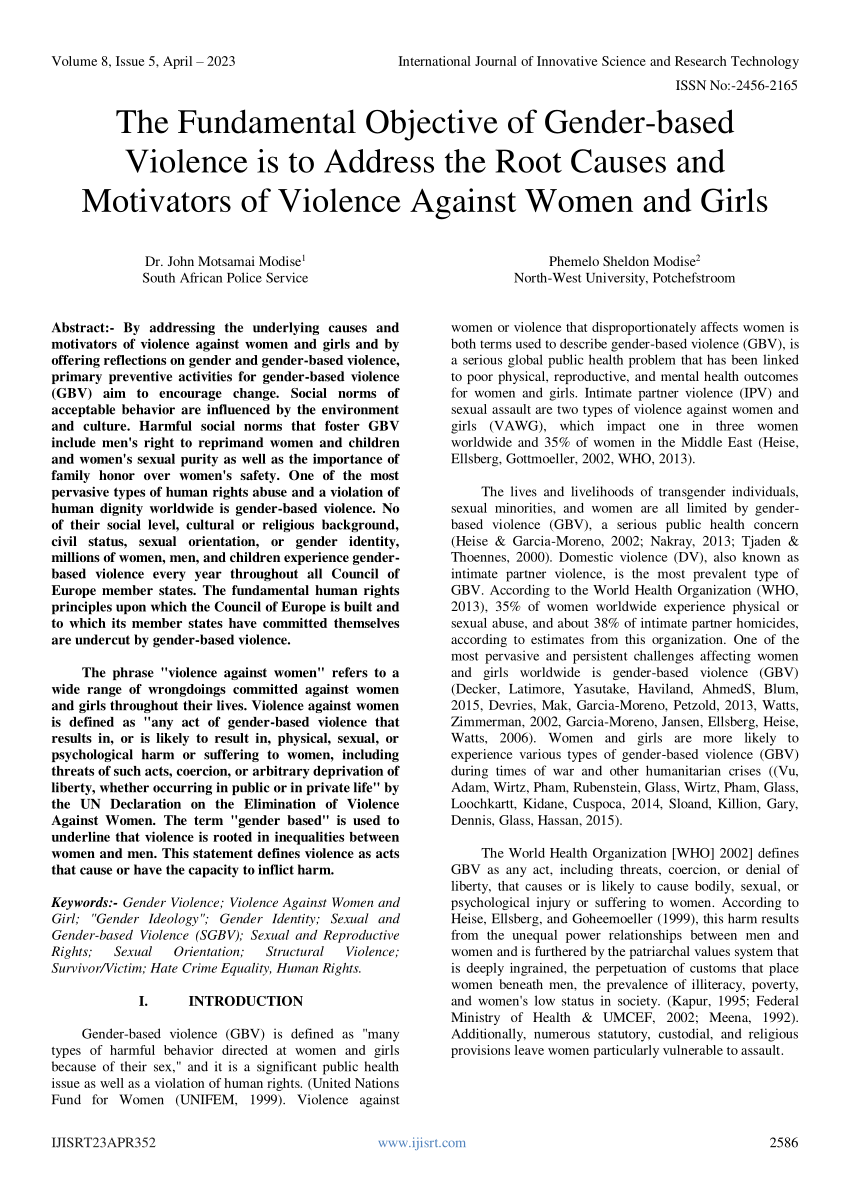 PDF) The Fundamental Objective of Gender-based Violence is to Address the  Root Causes and Motivators of Violence Against Women and Girls