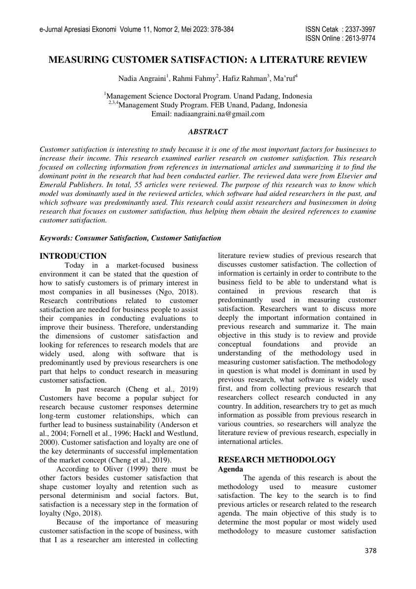 empirical literature review on customer satisfaction