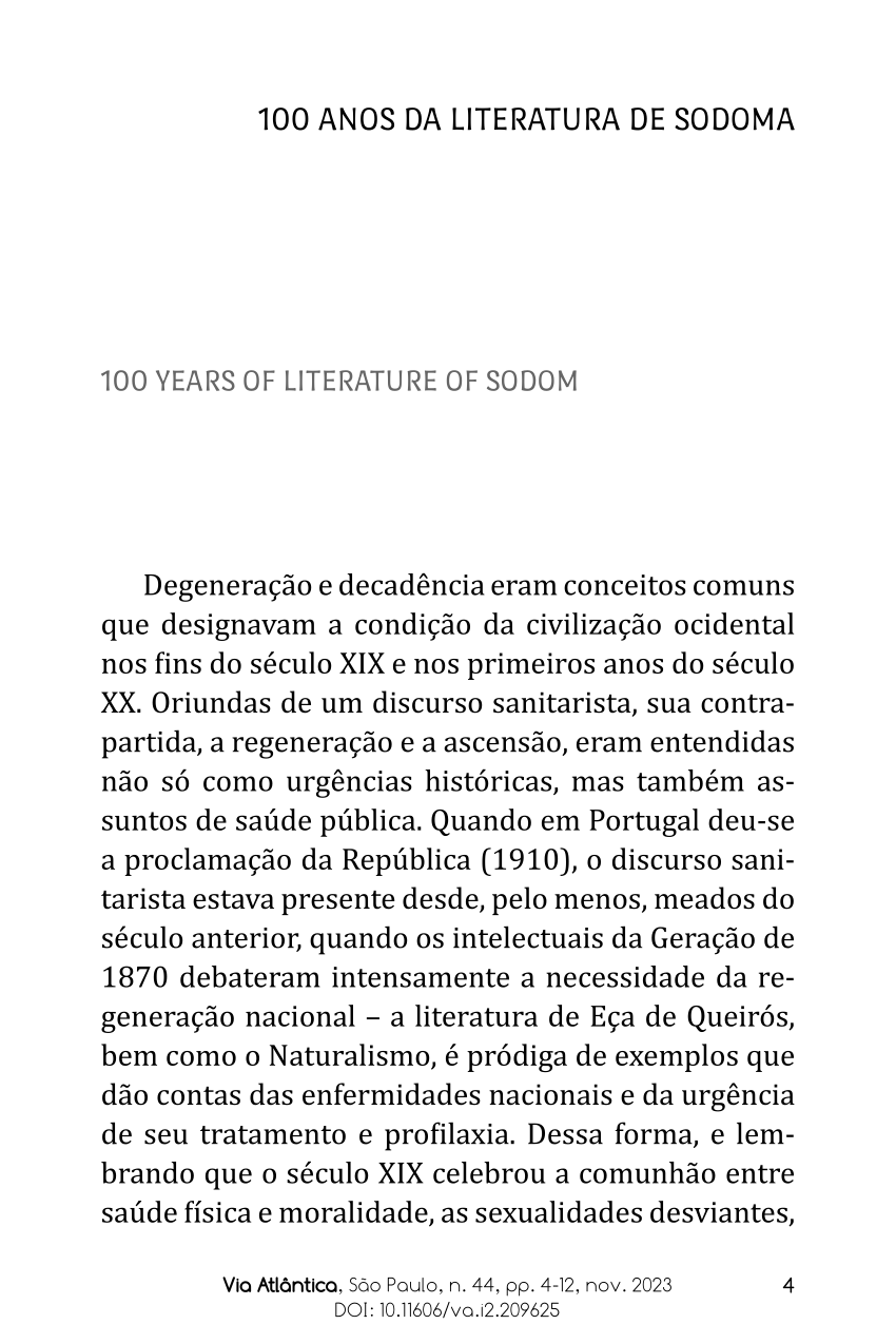 Pdf 100 Anos Da Literatura De Sodoma 