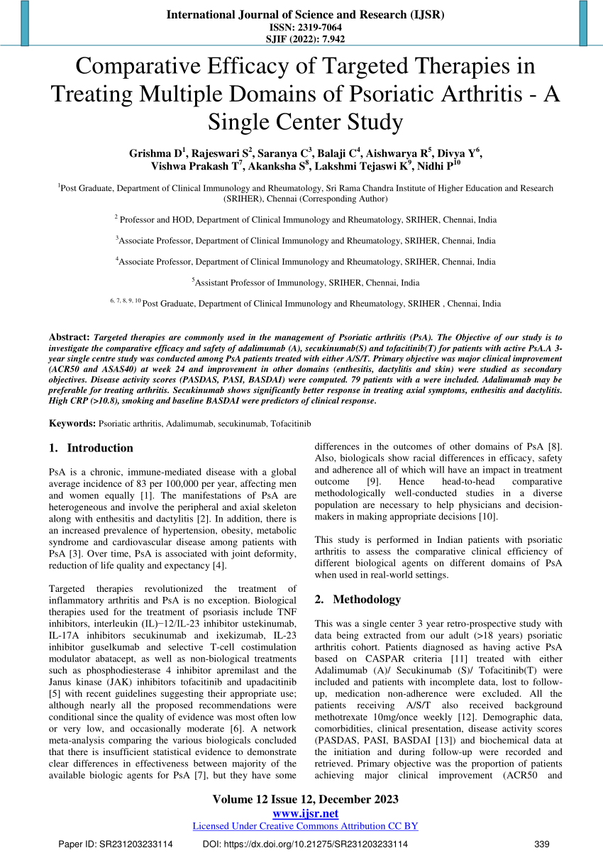 Pdf Comparative Efficacy Of Targeted Therapies In Treating Multiple Domains Of Psoriatic