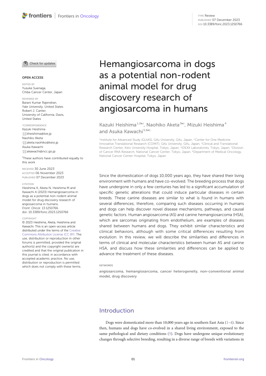 (PDF) Hemangiosarcoma in dogs as a potential non-rodent animal model ...