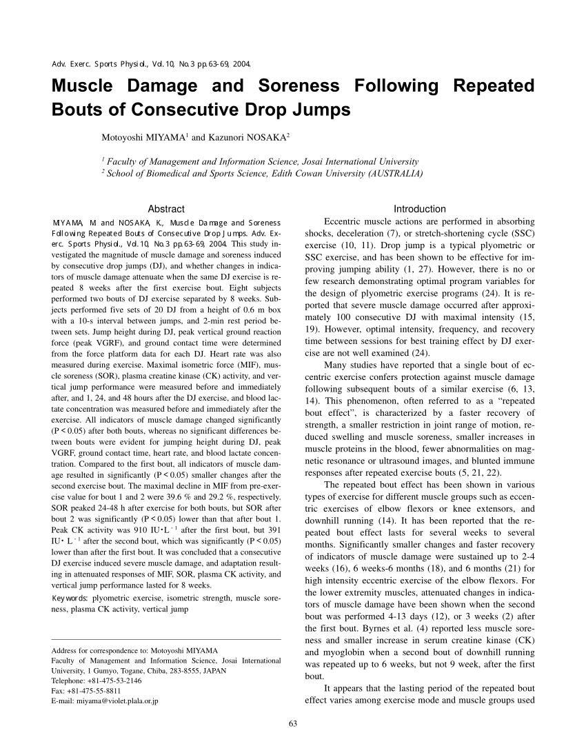 Pdf Muscle Damage And Soreness Following Repeated Bouts Of Consecutive Drop Jumps