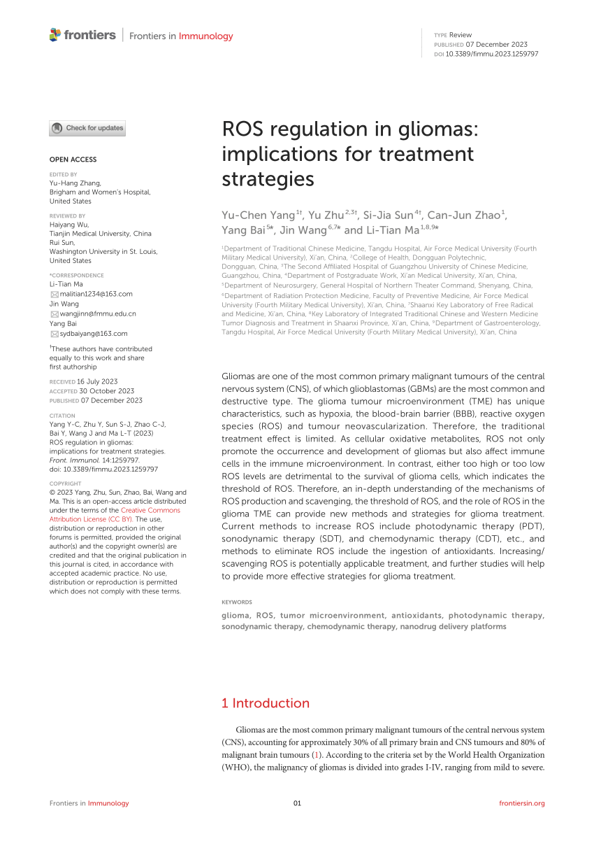 PDF) ROS regulation in gliomas: implications for treatment strategies