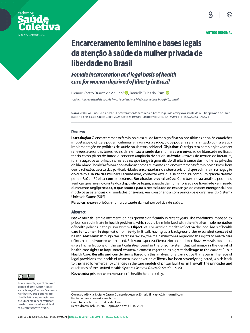 PDF) O contraditório direito à saúde de pessoas em privação de liberdade: o  caso de uma unidade prisional de Minas Gerais