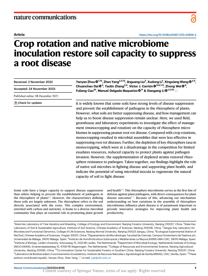 PDF) Crop rotation and native microbiome inoculation restore soil
