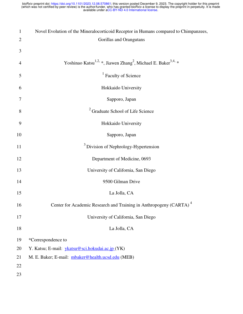 (PDF) Novel Evolution of the Mineralocorticoid Receptor in Humans