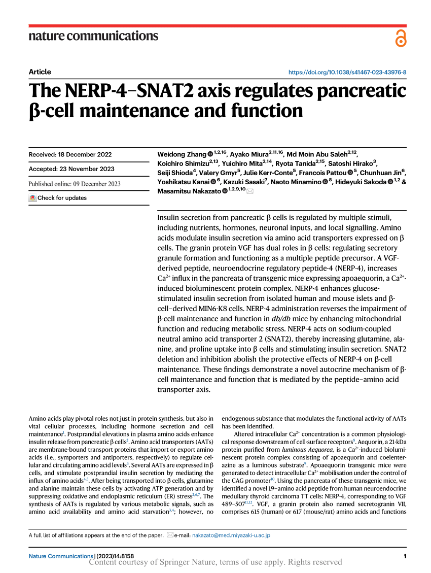 (PDF) The NERP-4–SNAT2 axis regulates pancreatic β-cell maintenance and  function