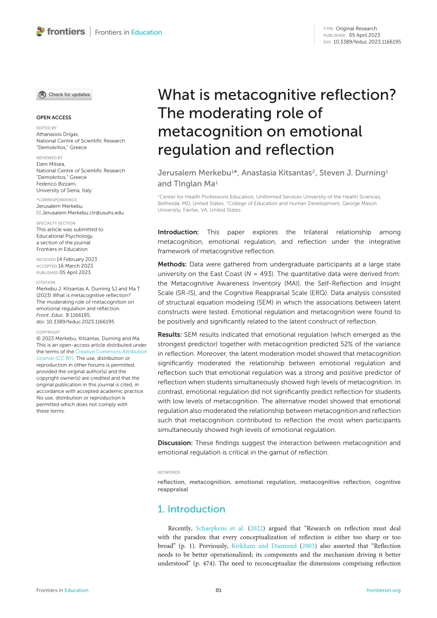 Pdf What Is Metacognitive Reflection The Moderating Role Of Metacognition On Emotional 1909