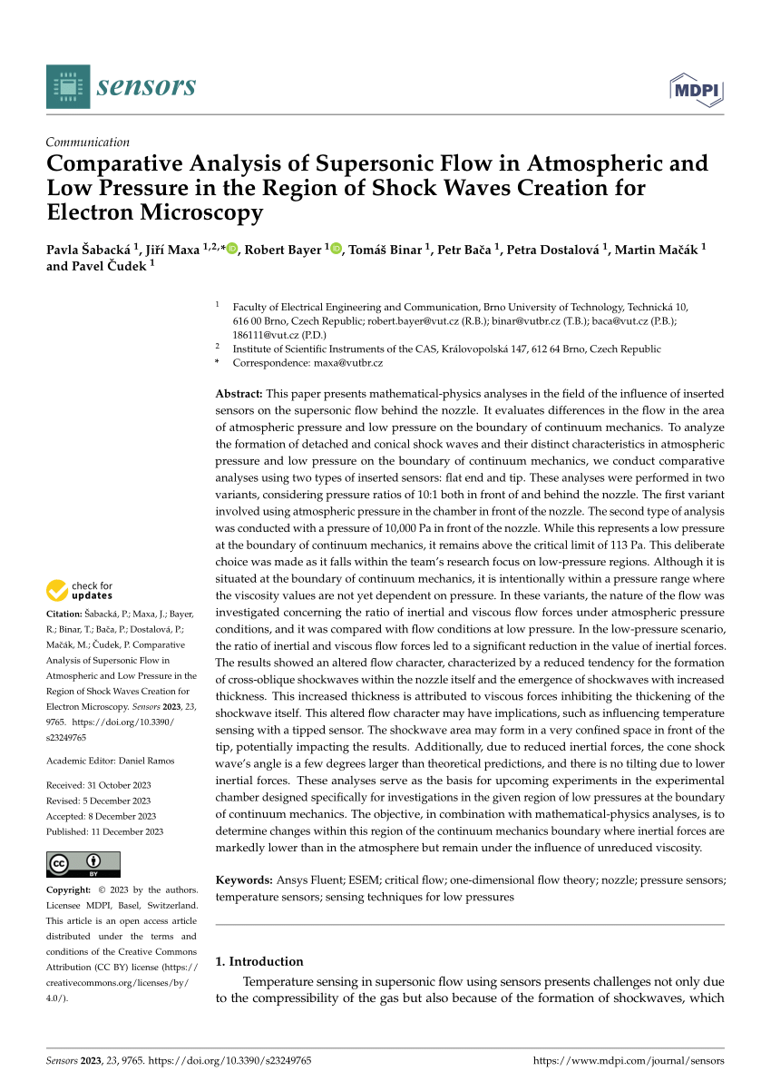 PDF) Comparative Analysis of Supersonic Flow in Atmospheric and Low  Pressure in the Region of Shock Waves Creation for Electron Microscopy