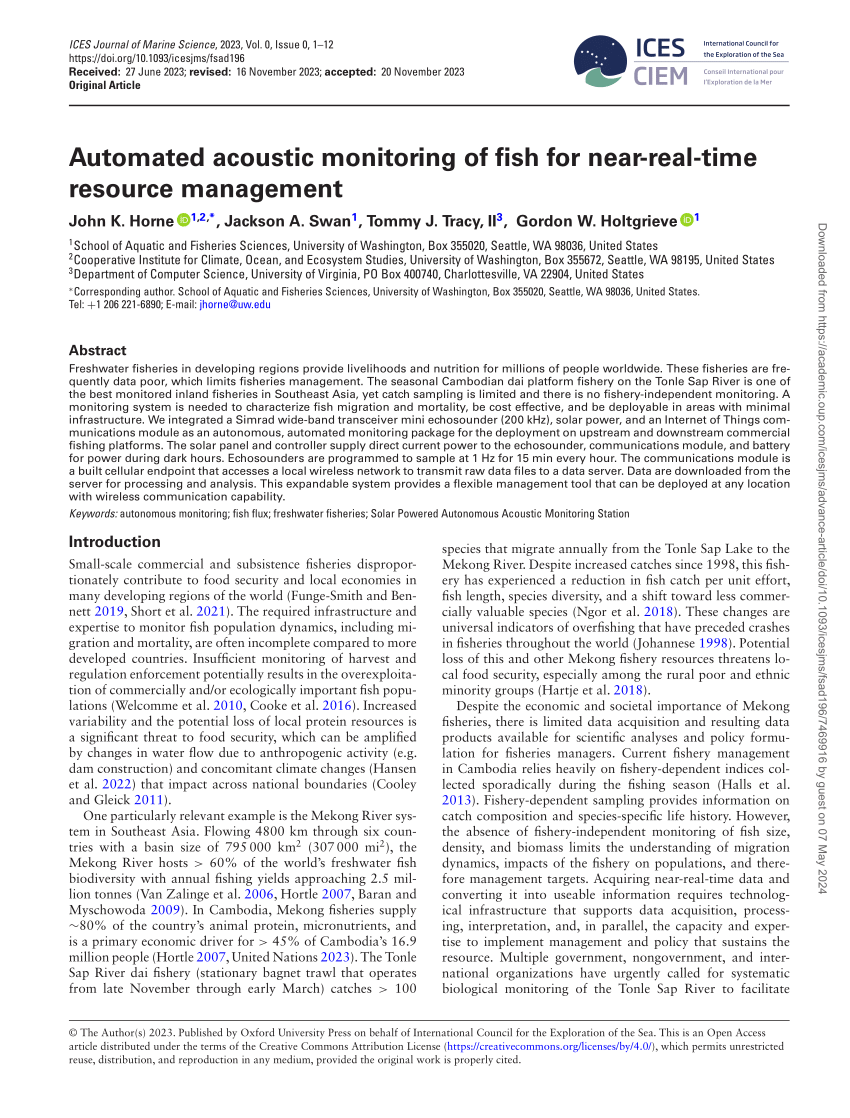 PDF Automated acoustic monitoring of fish for near real time  