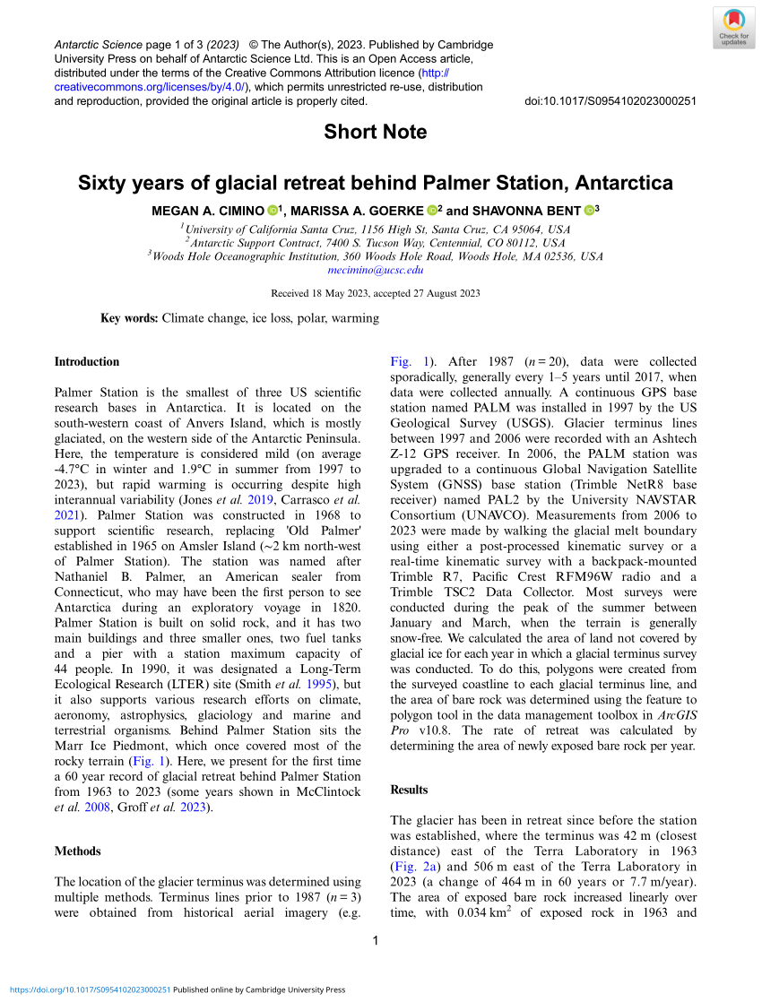 PDF) Sixty years of glacial retreat behind Palmer Station, Antarctica