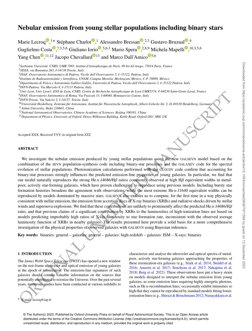 PDF) Nebular emission from young stellar populations including binary stars