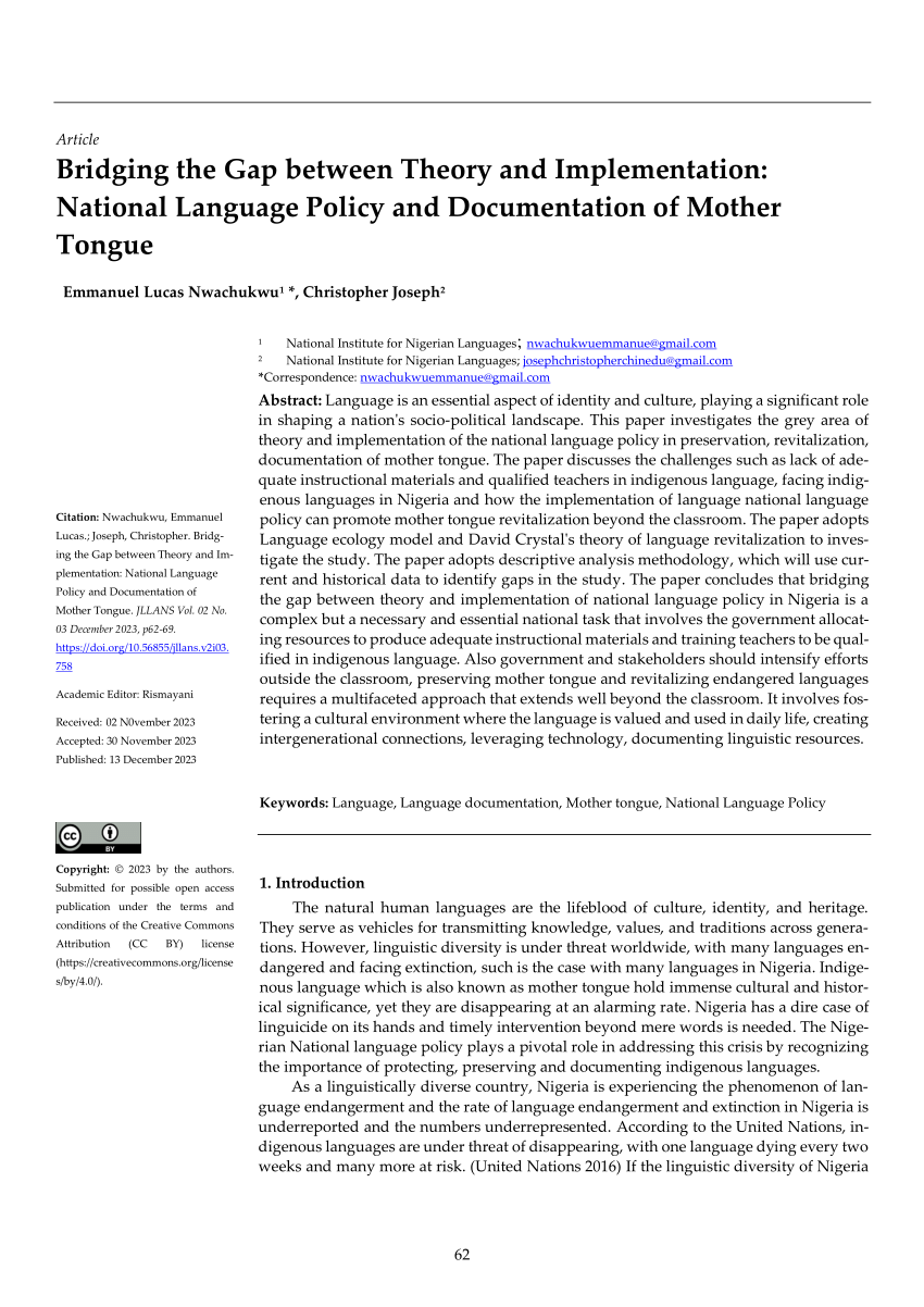 Pdf Bridging The Gap Between Theory And Implementation National Language Policy And 1263