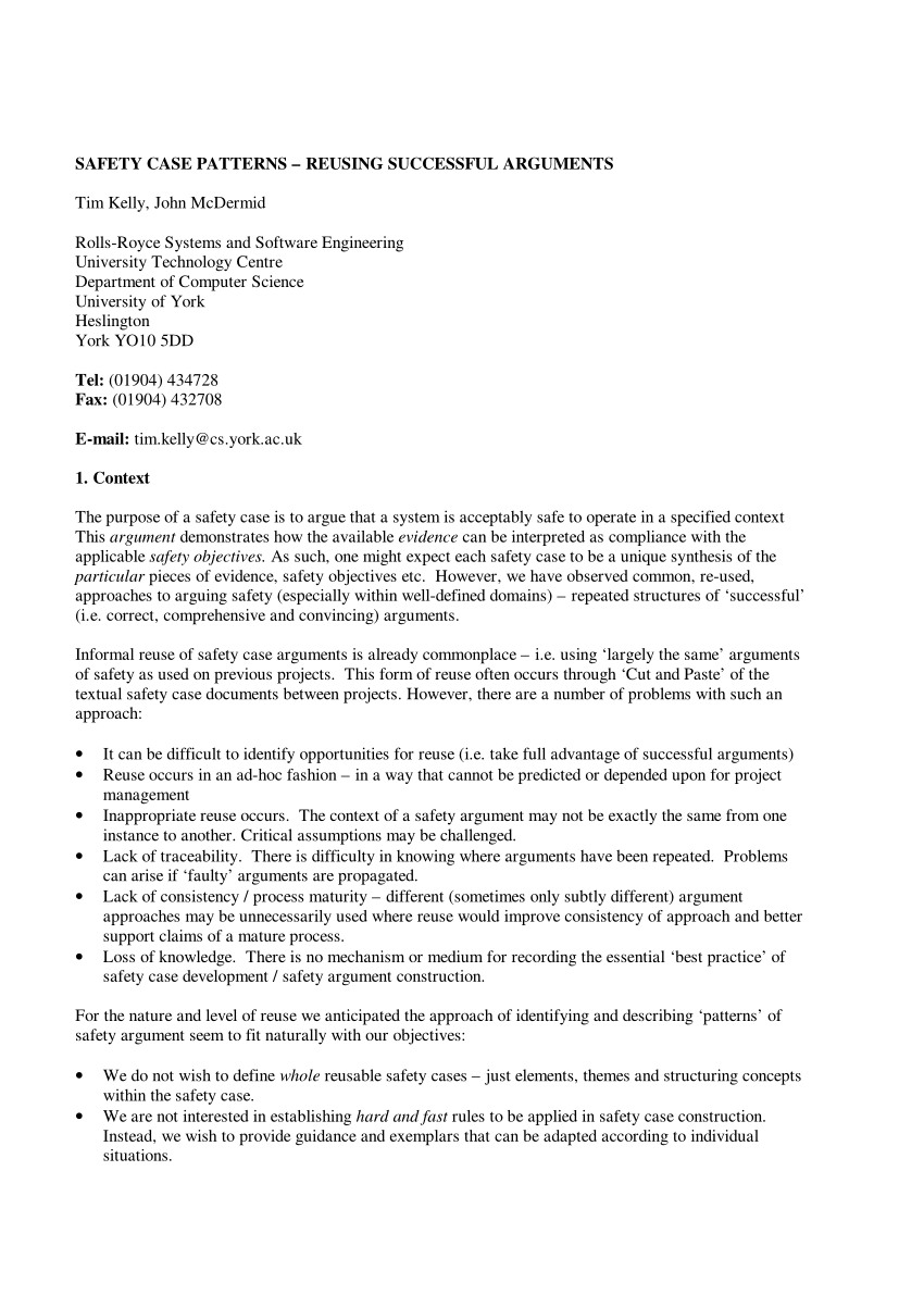 (PDF) Safety case patterns - Reusing successful arguments