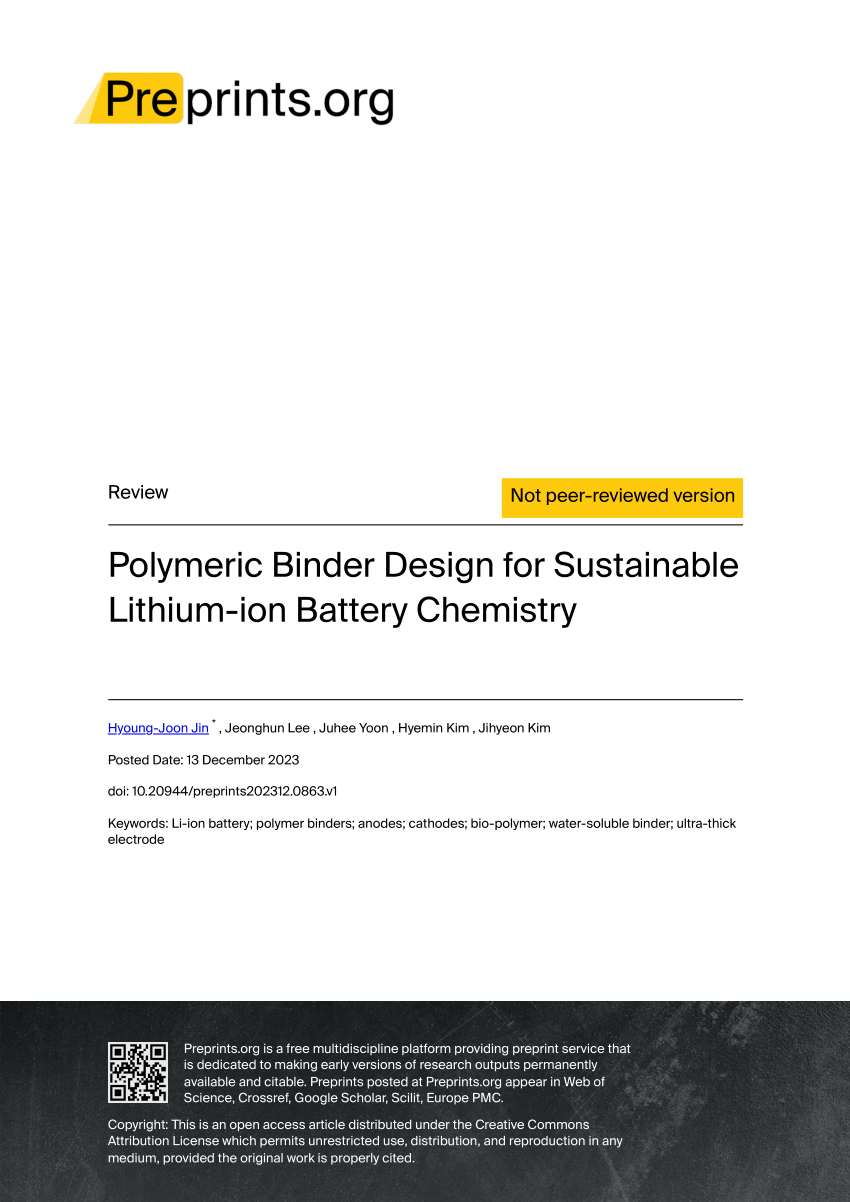 PDF) Polymeric Binder Design for Sustainable Lithium-ion Battery