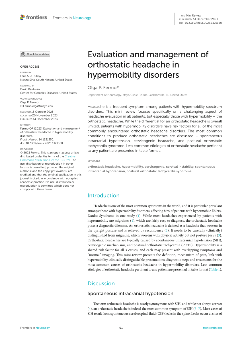 (PDF) Evaluation and management of orthostatic headache in ...