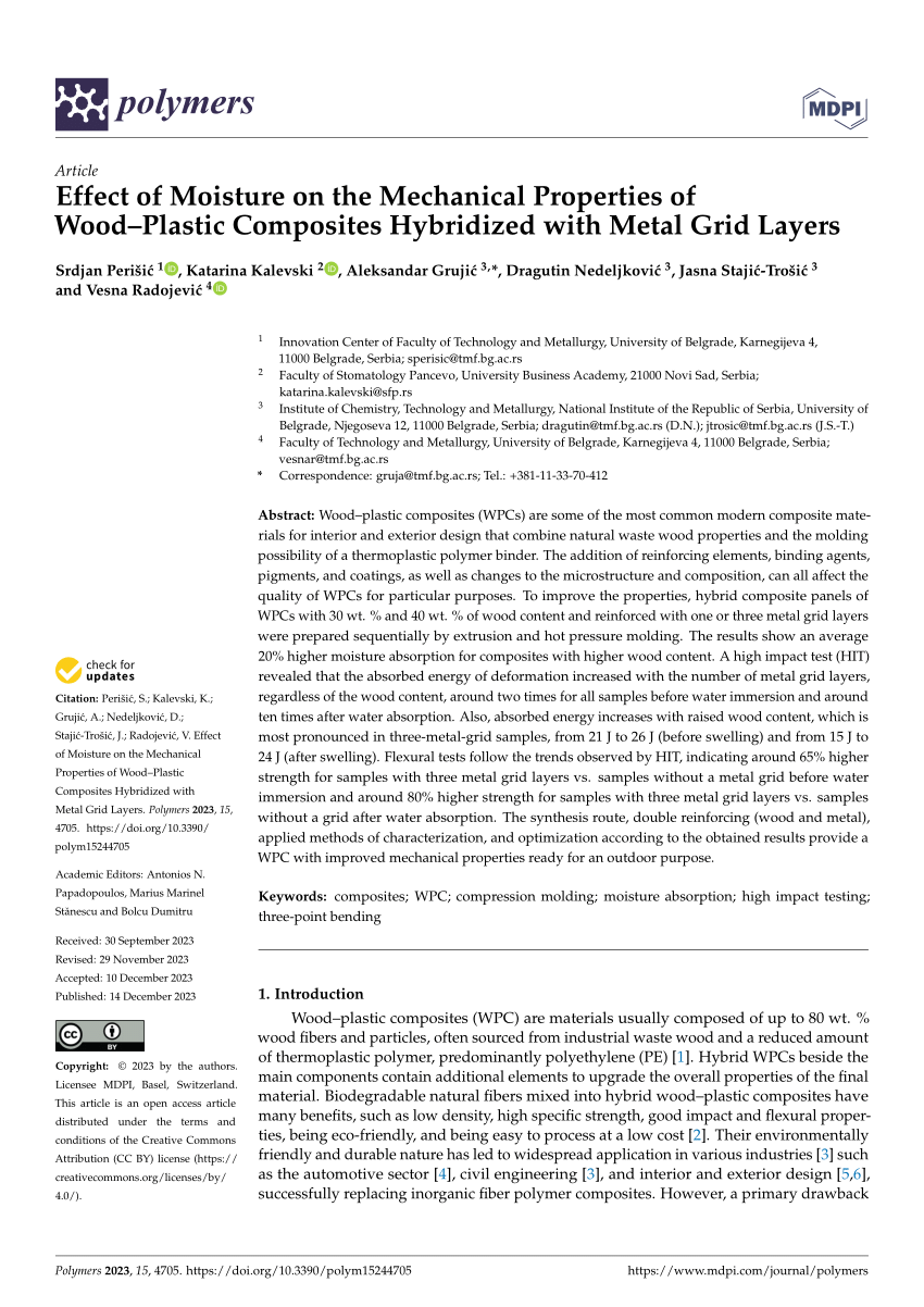 PDF) Effect of Moisture on the Mechanical Properties of Wood–Plastic  Composites Hybridized with Metal Grid Layers