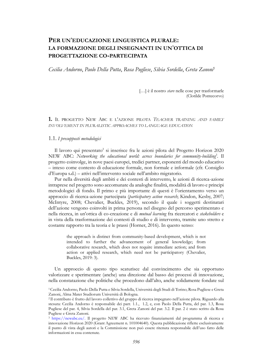 PDF) PER UN'EDUCAZIONE LINGUISTICA PLURALE: LA FORMAZIONE DEGLI INSEGNANTI  IN UN'OTTICA DI PROGETTAZIONE CO-PARTECIPATA