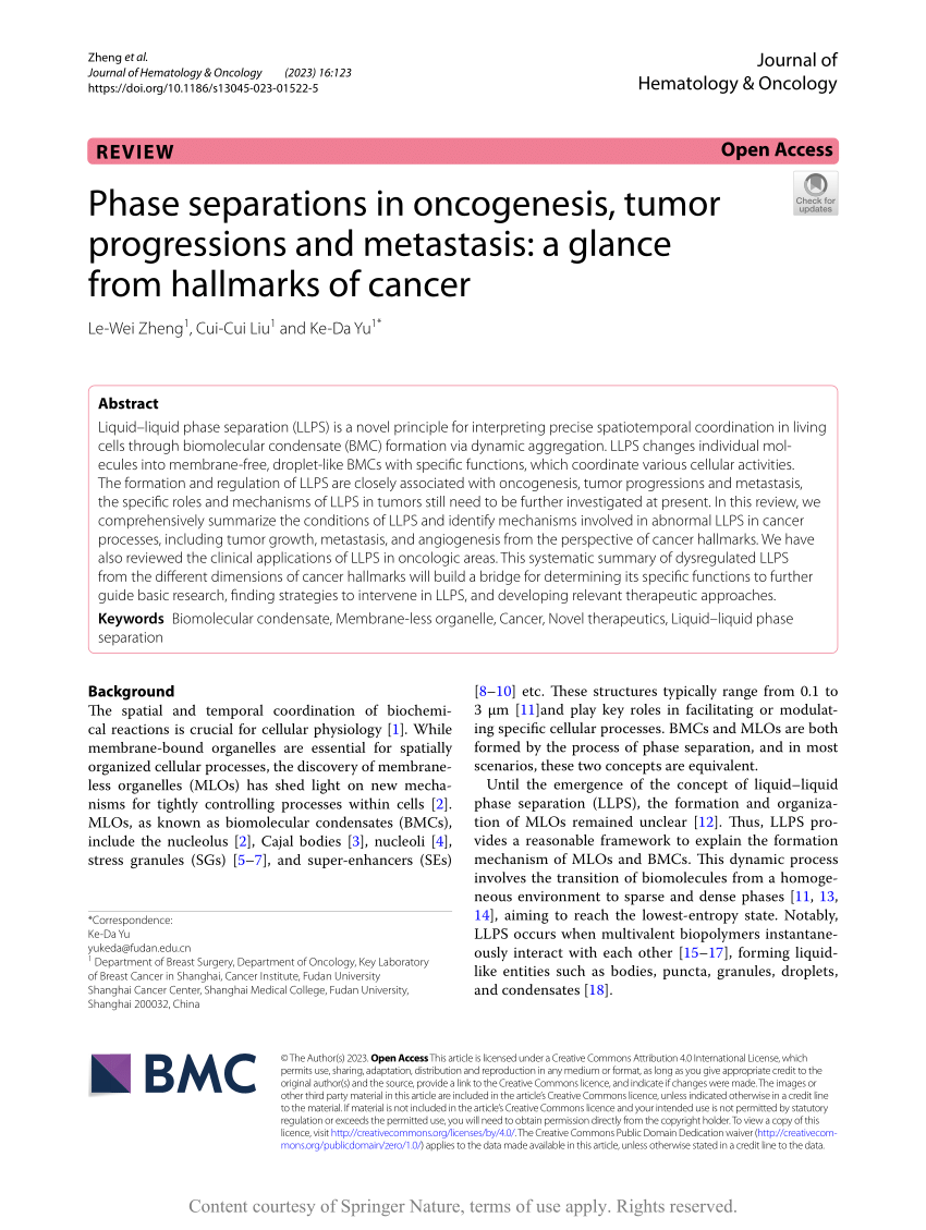 PDF) Phase separations in oncogenesis, tumor progressions and 