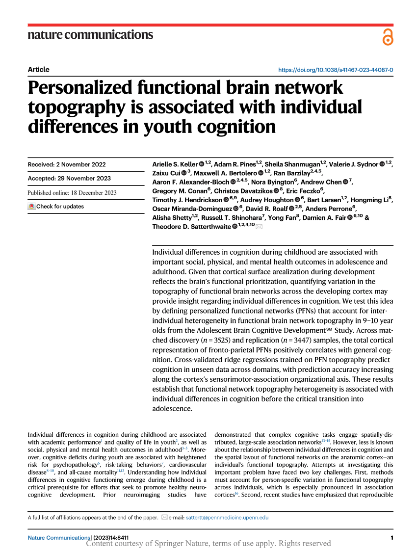 Pdf Personalized Functional Brain Network Topography Is Associated With Individual Differences 