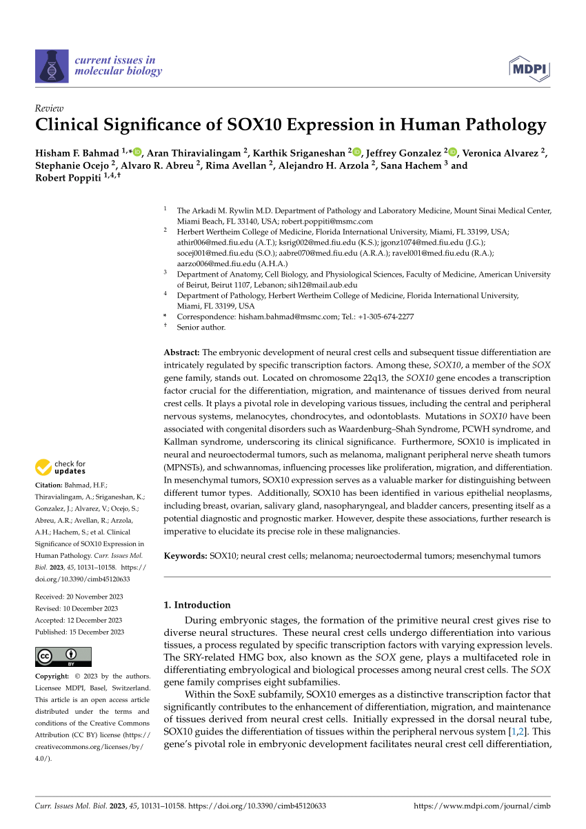 PDF Clinical Significance of SOX10 Expression in Human Pathology 